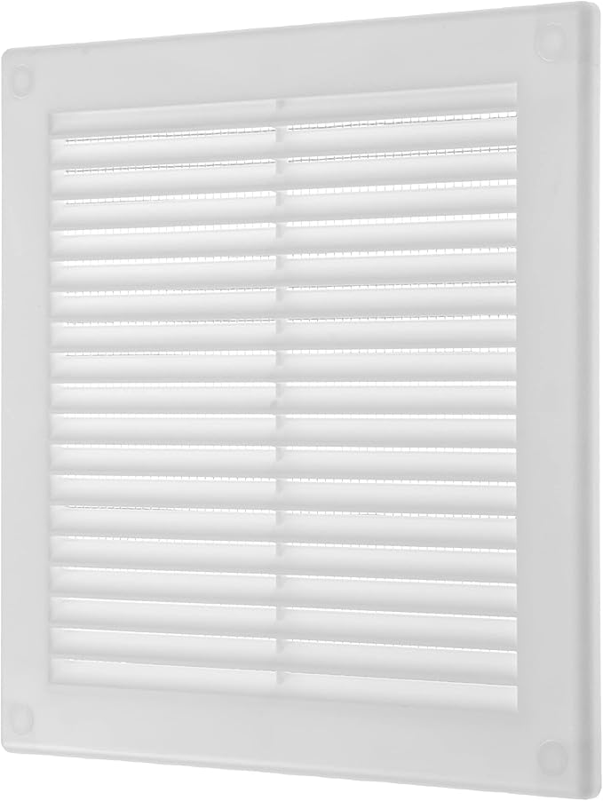 Repa Market 6 x 6 Inch (Outer) White Square Air Vent Cover - Pack of 2 Plastic Fresh Air Intake Vent - AC Cover with Nylon Mesh Screen, Wall, Ceiling HVAC Return Air Register, Modern Soffit Vents