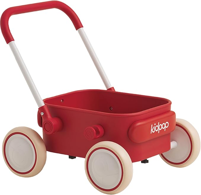 PULA Baby Push Walker with Wheels Toddler Wagon for First Learner Baby Toys 6-12 Months, 1 Year Old Birthday Gifts, Indoors and Outdoors (Red)
