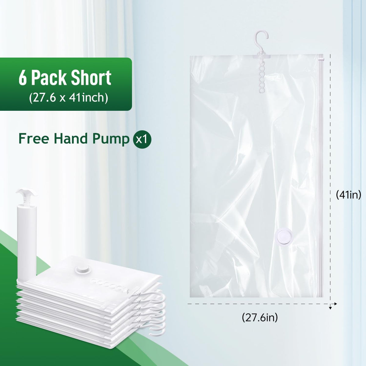 Hanging Vacuum Storage Bags For Clothes With Hand Pump,Coat Storage Bag Hanging,Vacuum Bags For Clothes,Space Saver Vacuum Storage Bags,Garment, Clothing, Dress, Suit, Long Coat, Jacket(Short 6 Pack）