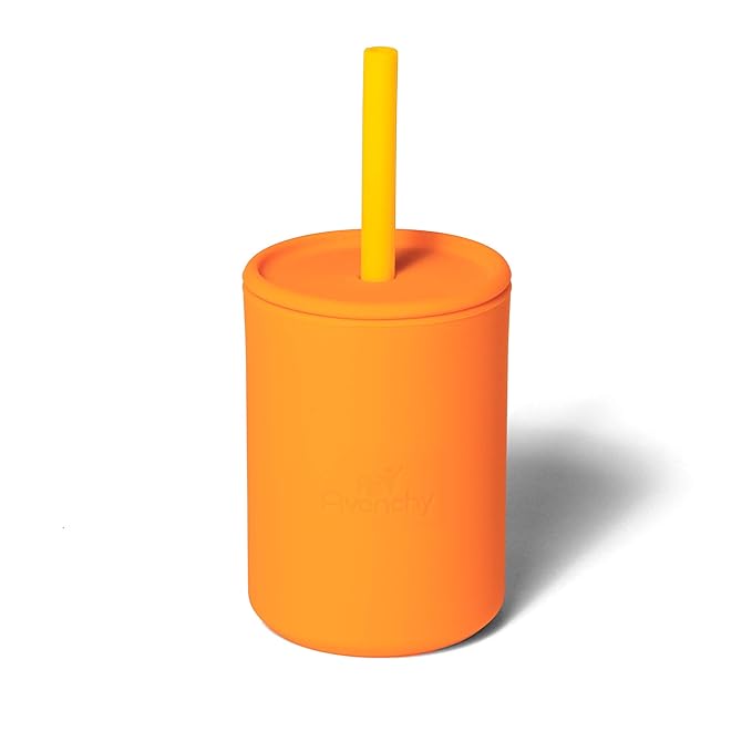 Avanchy Silicone Training Sippy Cup with Straw Lid – Tiny Cup for Babies 6+ Months to Toddlers 1 Year Old – 5 oz Infant Water Cup for Baby Led Weaning, Orange