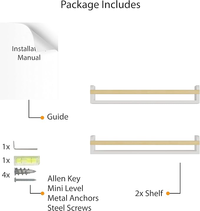 Wallniture Florida 24 inch Wall Bookshelf for Kids Room, Floating Shelves Nursery Decor, Wood White Wall Shelf Set of 2, Kitchen, Bathroom Decor (24'')