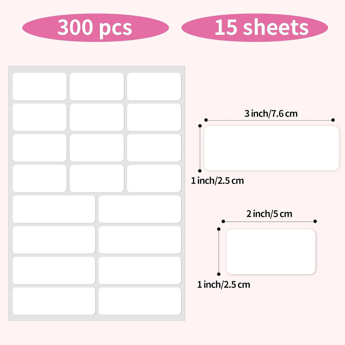 STARLIBOO White Removable Labels, Removable Colored Labels Stickers, Self-Adhesive Rectangular Stickers Water/Oil/Tear Resistant for Storage/Classroom/Home (2 Size, 300 Labels)