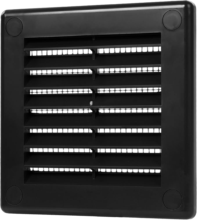 Repa Market 4 x 4 Inch (Outer) Black Square Air Vent Cover - Pack of 2 Plastic Fresh Air Intake Vent - AC Cover with Nylon Mesh Screen, Wall, Ceiling HVAC Return Air Register, Modern Soffit Vents