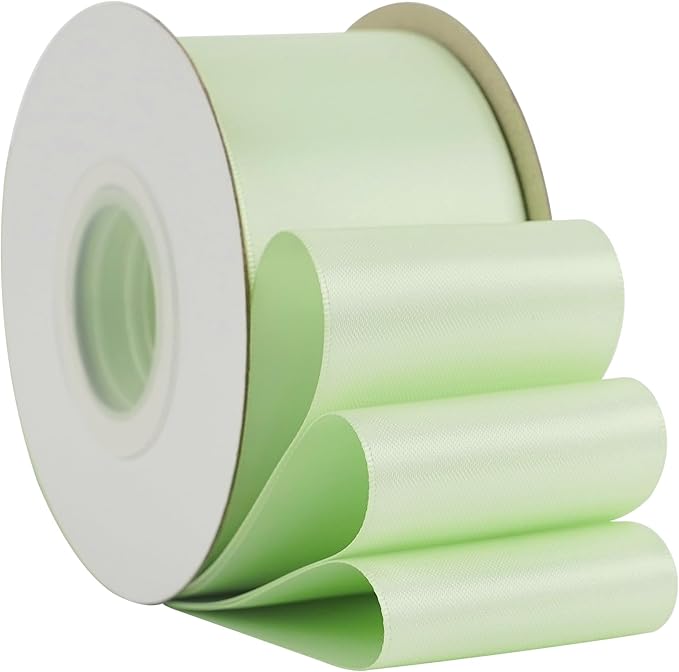 HUIHUANG Seafoam Green Ribbon 2 inch Wide Double Faced Satin Ribbon Pastel Green Ribbon for Gift Wrapping, Bows Making, Flower Bouquet, DIY Crafts, Wedding, Holiday Party Decor -25 Yards/Roll