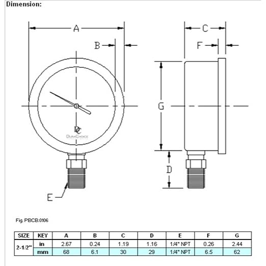 2-1/2" Oil Filled Pressure Gauge - Stainless Steel Case, Brass, 1/4" NPT, Lower Mount Connection, 0-10,000PSI