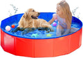 Foldable Pet Dog Kids Swimming Pool(40'' x 12''),Plastic Anti-Slip PVC Bathing Tub Swimming Pool Durable Fiberboard Kiddie Pool Red