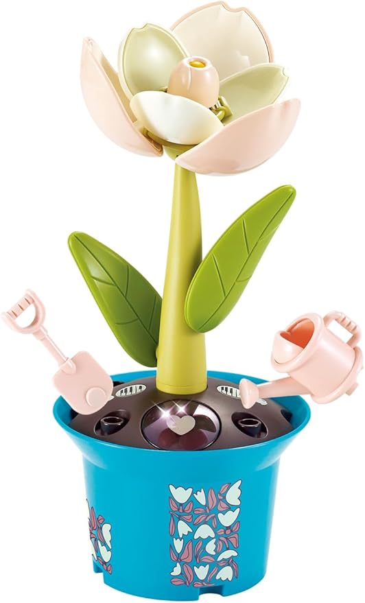 Musical Sunflower Piano Game Machine, Interactive Building Blocks Toy with Watering Can (Tulip)