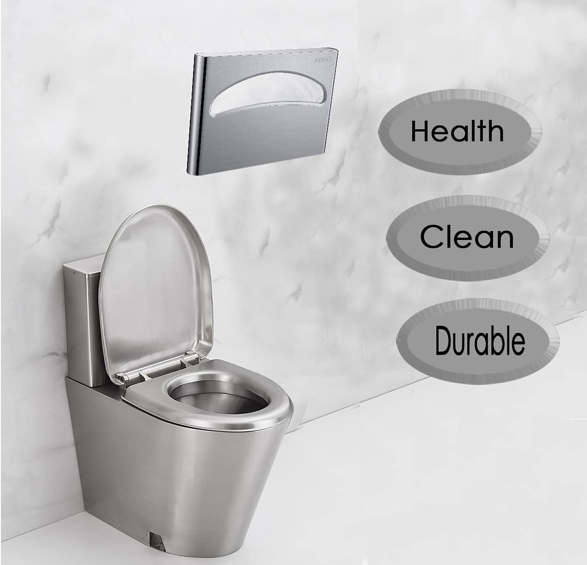 Commercial Toilet Seat Cover Dispenser, Wall Mount, 250 Single Seat Covers for Office, Hospital (18/8 Stainless Steel)