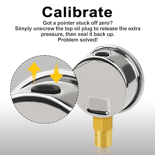 0-200 Psi 2-Inch Waterproof Pressure Gauge, Liquid-Filled, 1/4" NPT Lower Mount, Stainless Steel, Pressure Gauge for Water Pumps, Oil Systems, Pneumatic Air, and Pool Sand Filters