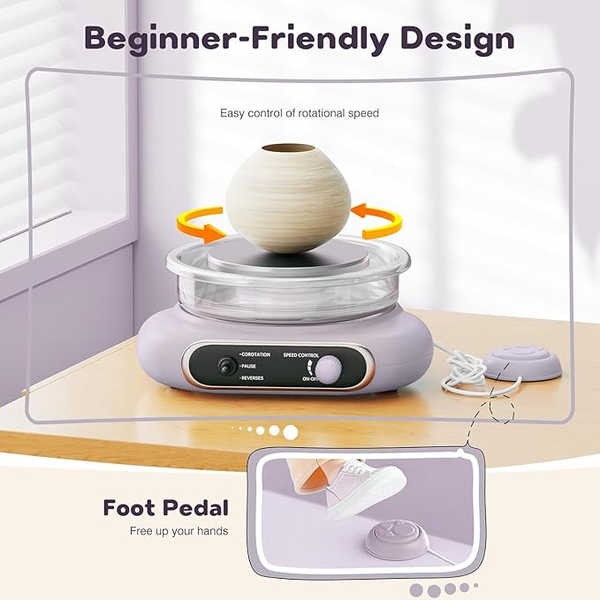 Alldeer Mini Pottery Wheel Kit - 4.7" Turntable Electric Clay Wheel with Foot Pedal, Adjustable Speed Ceramic Making Machine with 8 Pottery Shaping Tools, Craft Kits for Kids