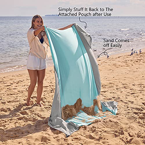 WEKAPO Beach Blanket Sandproof Waterproof, Extra Large Beach Mat, Oversized & Compact Sand Free, Quick Drying Beach Essentials for Vacation, Cruise, Picnic & Camping with Stakes - color: Grey, size: 7x7 Ft (1～3 Person)