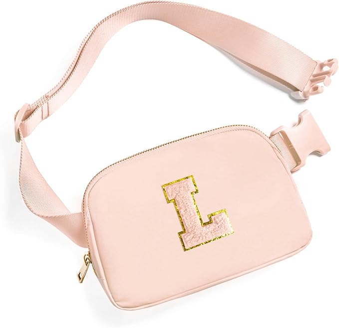 Gitus Gifts for 8 9 10 11 12 Year Old Girls Belt Bag Fanny Pack Crossbody Bags with Initial Letter Patch Cute Stuff Birthday Gifts for Teen Girls Women Personalized Trend Stuff (Coral Pink-L)