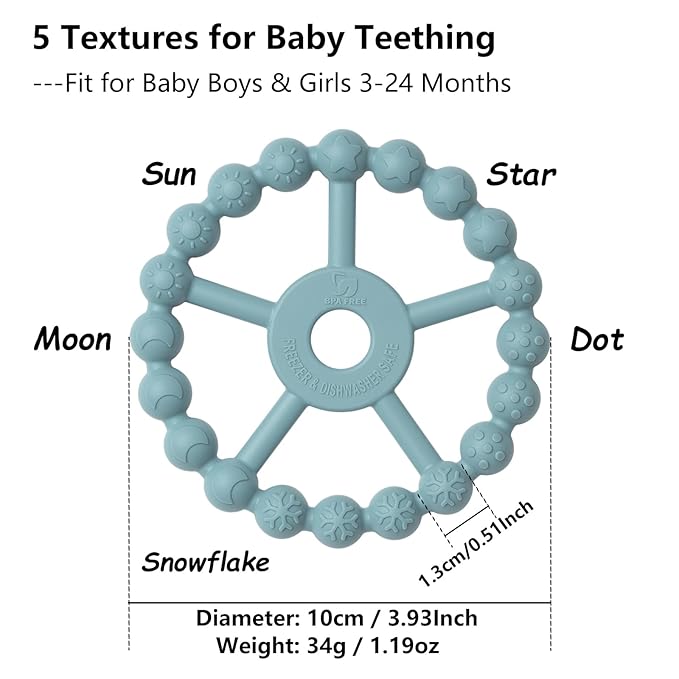 3 Pack Ring Teether Baby Infant Toys, Baby Essentials, Silicone Teething Ring Toys for Babies 0-6 Months, Seposeve Toddler Teethers 6-12 Months 12-24 Months, Infant Teething Relief, Green Blue White