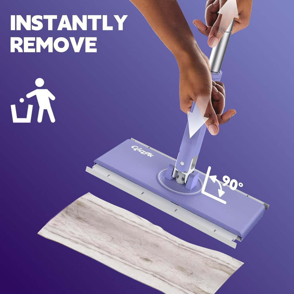 Sweeper Mop, Touch-Free Attach & Remove Cloth Instantly, Compatible with Swiffer Pads, Clamp Clip Dust Mop for Kitchen House | Dorm | Classroom Wood Hardwood Floor Wall Cleaning, Rugular Size 50 inch