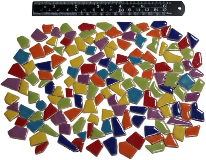 Ceramic Mosaic Tiles for Crafts & Art Projects 200 Grams Vibrant Colors Pieces Fit Together Like a Puzzle Endless Creative Ideas for Mosaic Art DIY Hobbies Small Sizes (Yellow)