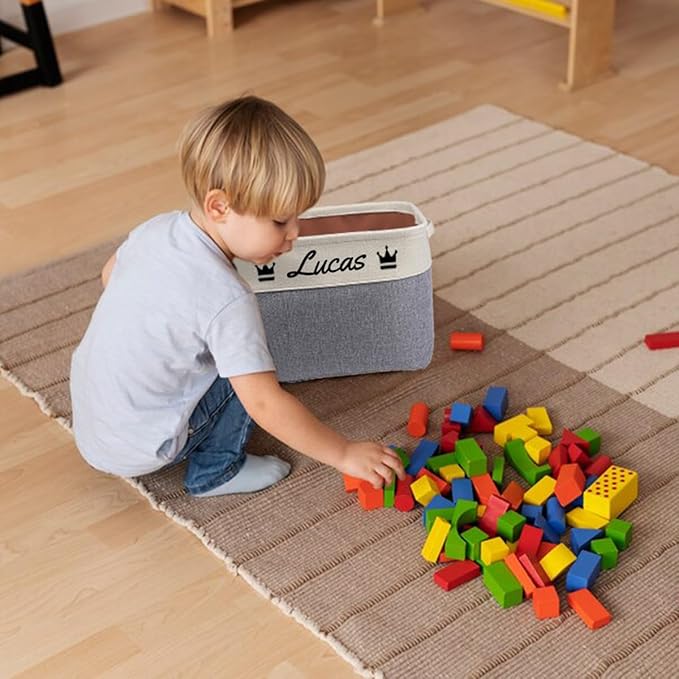 Generic Personalized Kids' Storage Box - Brown, Customizable, Soft & Durable Cotton & Linen, Foldable, 14x9x1 inches
