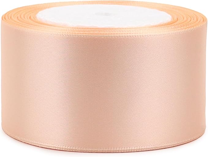 Naked Pink Solid Satin Ribbon 2 Inch 25 Yards Solid Polyester Fabric Ribbon for Gift Wrapping Wedding Christmas Baby Shower Birthday Party Decoration Handmade Immortal Flower Craft