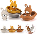 Nueplay Bathtub Toys for Toddlers 18M+，Baby Bath Toys with Animal Finger Puppets，Stackable Boat Train，Easter Bunny Gifts for Baby & Toddlers Set of 6