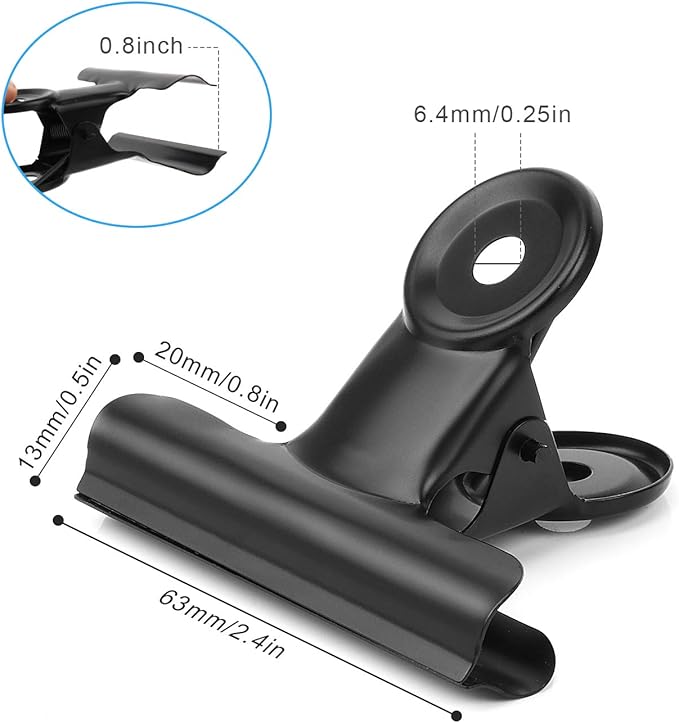 10 Pack Bulldog Clips 2.5 Inches Large Hinge Paper Clips Metal Hinge Clips for Crafts, Food Bags, Drawings, Photos at Home Kitchen & Office Usage, Black, 63mm
