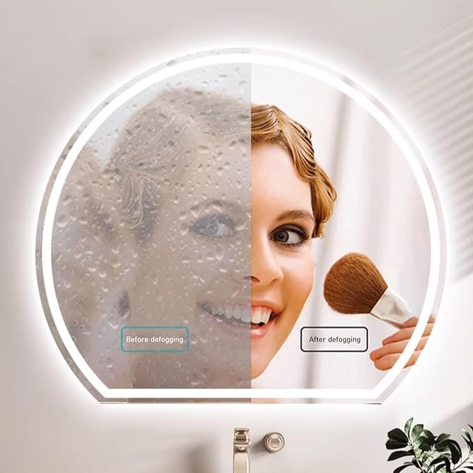 Bathroom Mirror with LED Lights, Wall Mounted Bathroom Mirrors, Bathroom Mirrors with Touch, 3 Colour Dimmable and Demister Pad, IP44 Smart Mirror(27.5"/70cm)