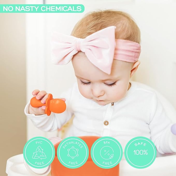 Grabease Baby Spoons and Forks Utensils for Toddlers Infants BPA-Free & Phthalate-Free Baby Silverware, 2 Sets, Mint and Orange - Toddler Spoon