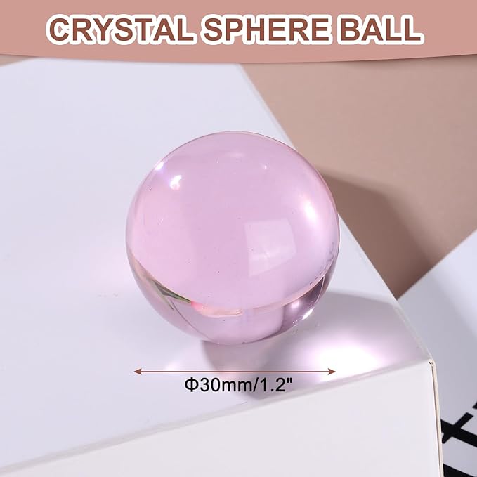 uxcell 30mm/1.2" Crystal Sphere Ball Glass Solid Decorative Sphere Crystal Ball Prop Ornament for Feng Shui Divination Fortune Telling Tabletop Fountain Decoration, Pink