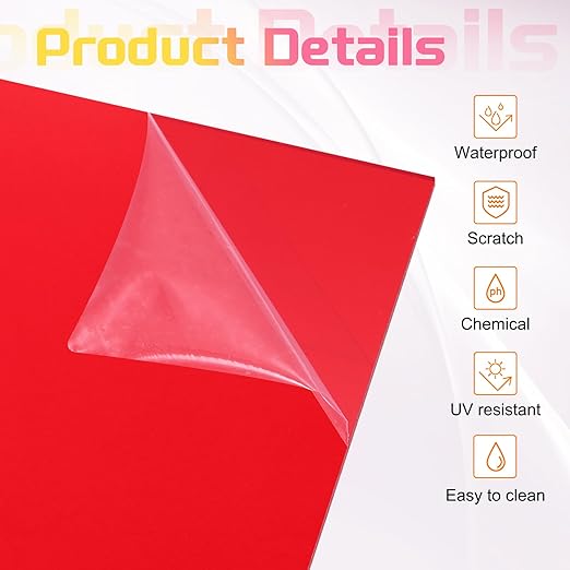 uxcell 3Pcs Acrylic Sheets 8x8 Inch Acrylic Panel 1/8 Inch-3mm Plastic Board for Picture Frames Sign Holders DIY Display Projects Craft, Clear Red