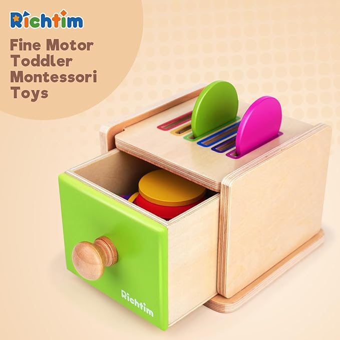 Montessori Toys for 1-3 Year Old: Color Sorting Wooden Drawer Box Toy for Toddlers, Object Permanence and Fine Motor Sensory Toy, 12-18 Months Busy Board Matching Game for Baby Boys and Girls Gifts