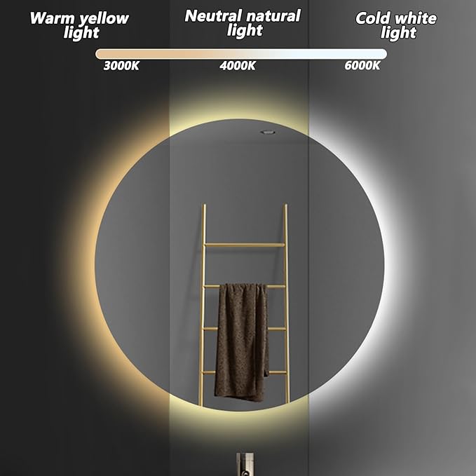 Bathroom Mirror with LED Lights and Touch Sensor, Wall Mounted Mirror with Demister Pad, 3 Colours of Light, Double Touch Button, for Entryway, Bathroom, Vanity(90cm/35.4in)