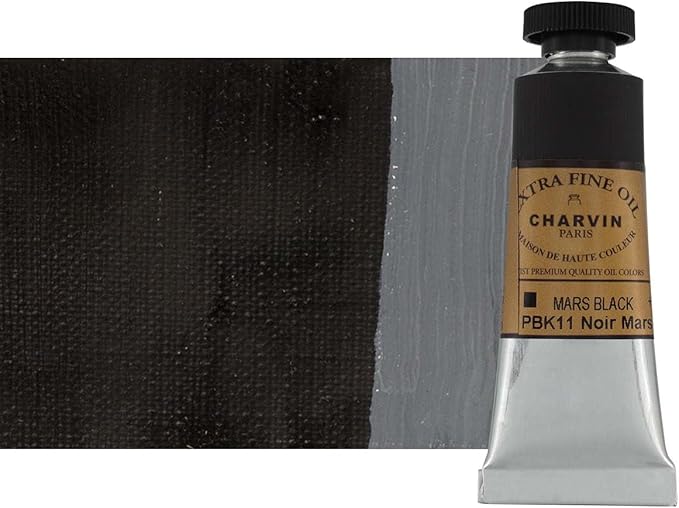 Charvin Extra Fine Oil Paint, Mars Black 20 ml - Triple-Milled, Rich Texture, Poppy Oil-Based, Light-Fast, Handmade, Archival Quality