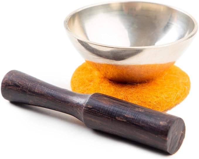 Mini Tibetan Singing Bowl Set - Cute Yoga Gift | Easy to Carry | Unique Sound Bowl Made of Bronze, Authentic Handcrafted Small Singing Bowl for Meditation and Healing - by Himalayan Bazaar (2-Inch)