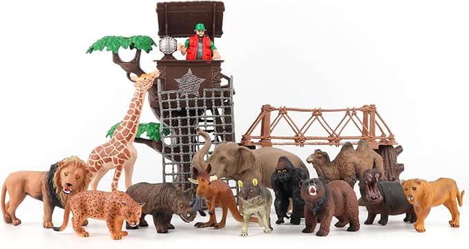 Peagrav Safari Animal Playset - Realistic Figurines, Wild Ranger, Adventure Station, African Jungle Animals for Kids