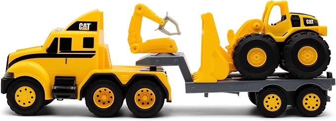 CAT Construction Toys, CAT Construction Heavy Mover, Semi Truck and Trailer with Mini Crew Wheel Loader, Lights and Sounds, Ages 3 and up