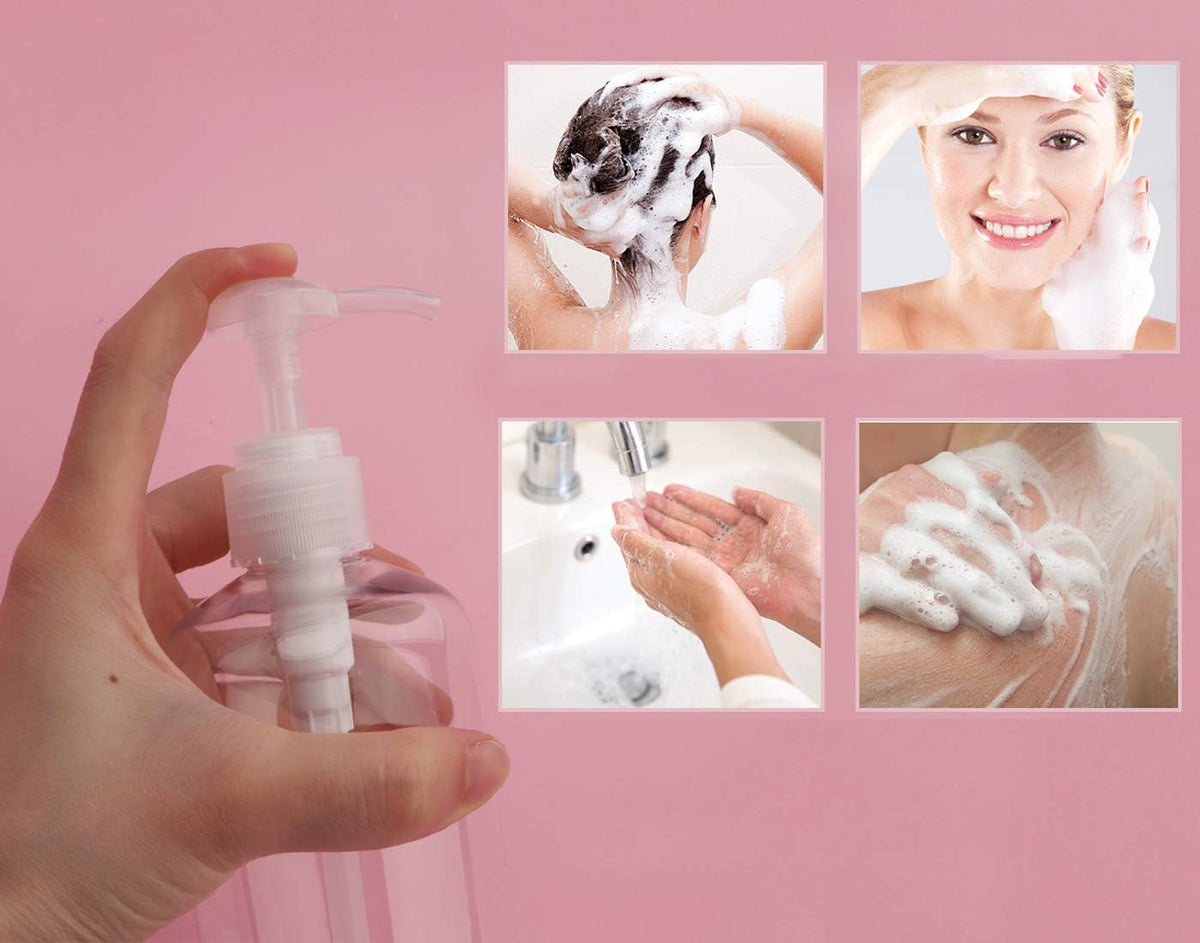 Yebeauty Pump Bottle Dispenser, 4 Pack 10oz/300ml Plastic Dish Lotion Soap Dispenser Clear Liquid Shampoo Container for Bathroom Kitchen Hotel Body Wash