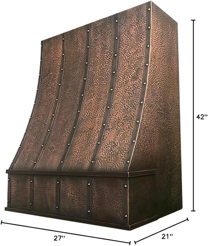 CT Copper Tailor Sloped Copper Vent Hood Wall Mount,42'' W,27''H, 1150 CFM Exhaust Fan,Stainless Steel Vent,LED Light,Dishwasher-Safe Baffle Filters,VH8TR1
