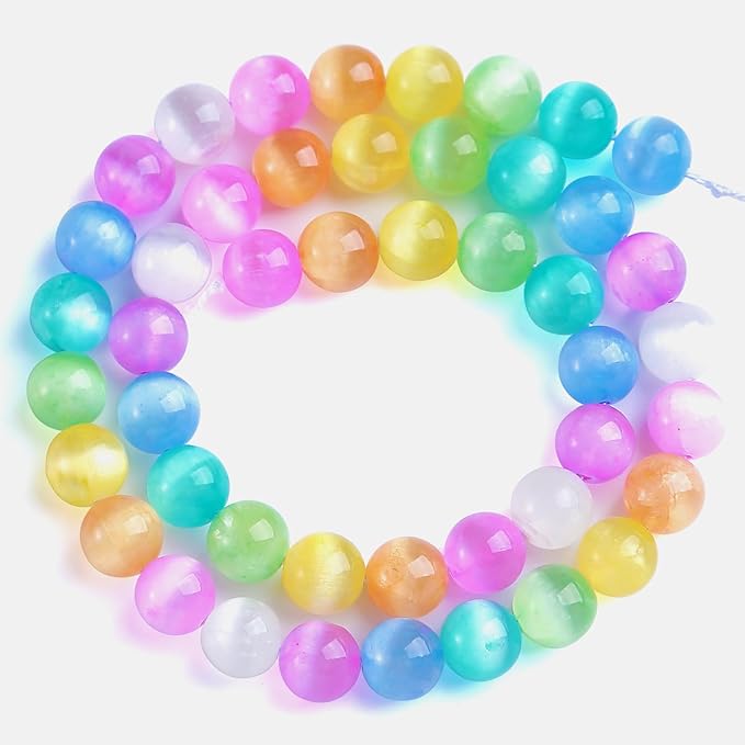 6MM 120pcs Mixed Color Selenite Gypsum Beads Natural Stone Round Loose Beads for Jewelry Making DIY Bracelet Necklace 2 Strands 32"