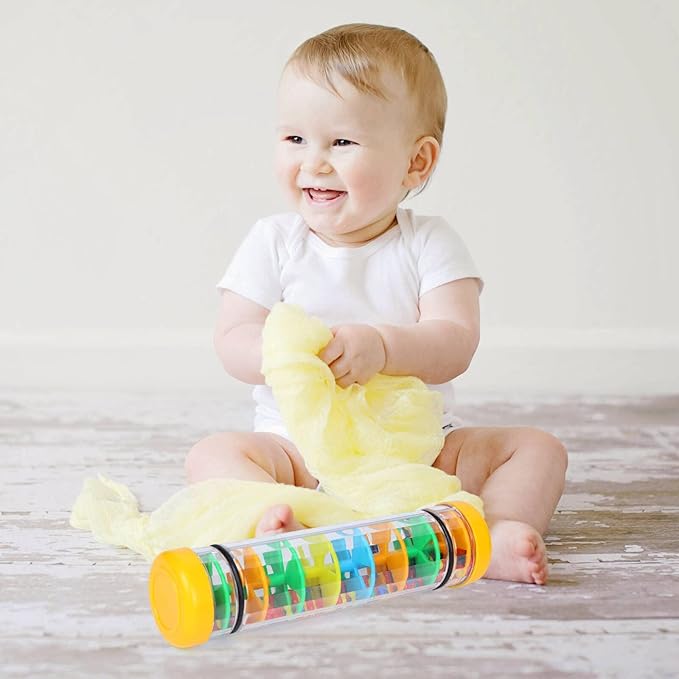 Rainmaker 8 inch Mini Rain Stick for Babies Rattle Tube Rain Stick Shaker Music Sensory Auditory Instrument Toy for Baby Child Girl (8 inch Yellow)