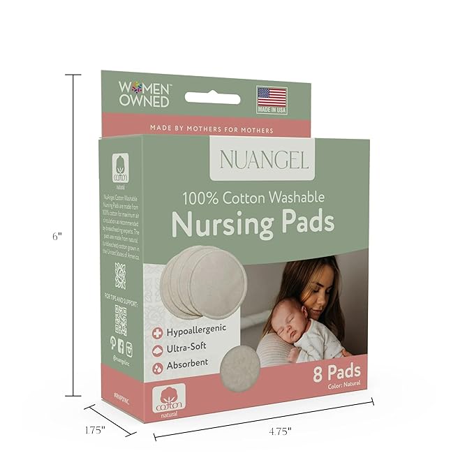Natural Cotton Washable Nursing Pad, Essential for Newborn Care, Perfect Breast Pads for Leaking Milk, Nipple Pads for Nursing Newborns, Must-Have for Breastfeeding Moms (8 Pads per Package)