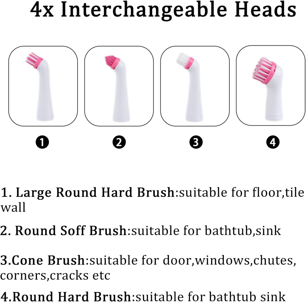 Electric Brush with 4-in-1 Multiple Brush Heads, Cordless Motorized Cleaning Brush for Bathroom, Toilet, Kitchen, Tile, Crevice