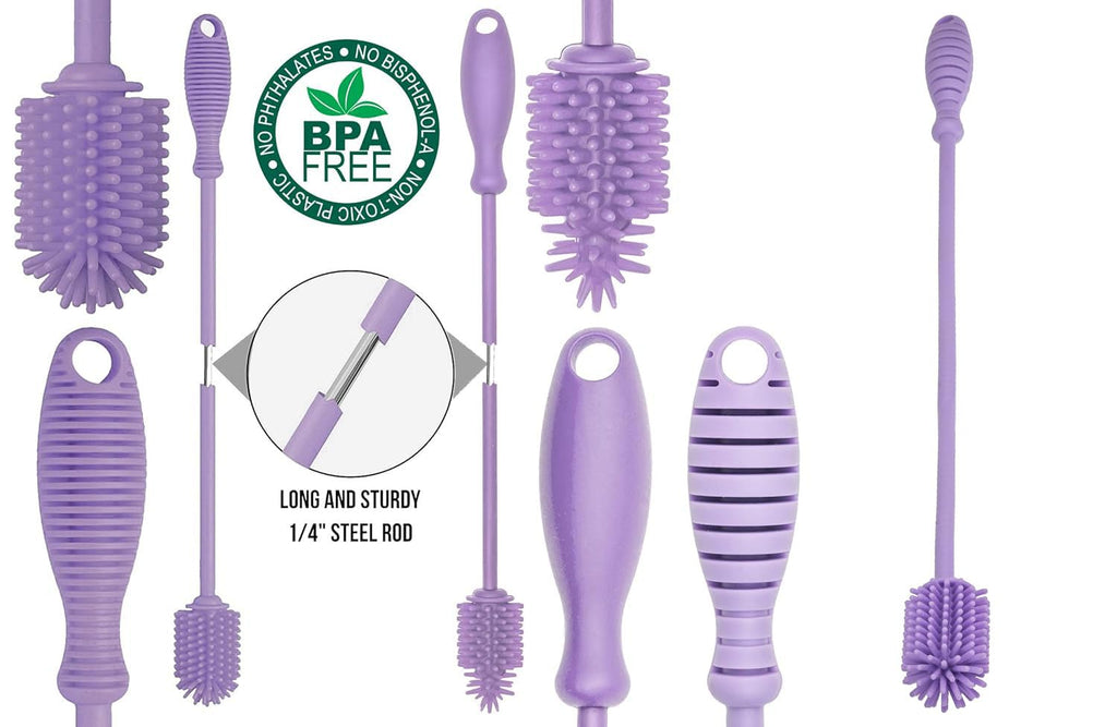A-Brush Silicone Bottle Cleaner Brush, 3 Piece Set, Long Handle - Water Bottle Cleaner, Baby Bottle Nipple Brush for Plastic & Glass, BPA-Free Dish Washing Brush A2S Protection