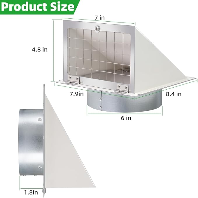 6 Inch Wall Vent with Screen and Damper,304 Stainless Steel Outdoor Wall Exhaust Vent Cover,6in Dryer Vent Cover Outside,Exterior Wall Vent Hood Cap for Dryer,Kitchen Range Hood,Bathroom Air Vent