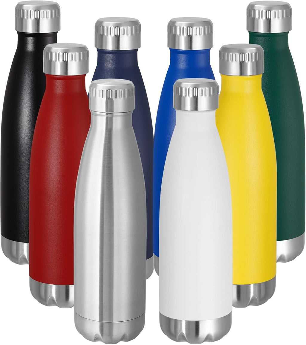 VEGOND 17oz Stainless Steel Water Bottles Bulk, Reusable Metal Sports Water Bottle Keeps Drink Hot and Cold, BPA Free Double Wall Vacuum Cola Shape Insulated Water Bottles for Camping Gym, 8 Pack