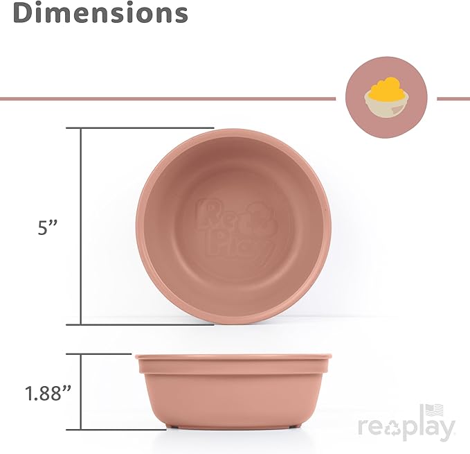 Re-Play 12 Oz. Toddler Bowls for Snack and Everyday Dining - Dishwasher and Microwave Safe - Made in USA - Set of 3-5.75" x 5.75" x 2" - Blossom