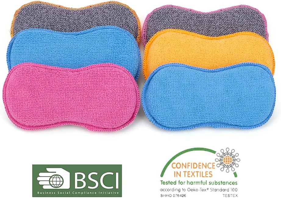UPSTAR Dish Sponges Kitchen, Microfiber Cleaning Scrubber for Dishwashing, Sink, Basin and Multi-Pupose, Non-Scratch Pack of 6