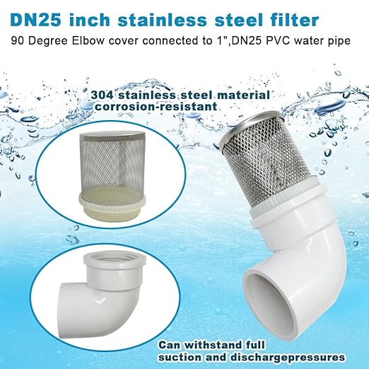 Cotonlake1 inch Stainless Steel Filter Cover Connected to 90 degree elbow 1" /DN25 PVC Water Pipe, Suction Strainers Used to Remove Debris and Reduce Solid Entry (1pcs)