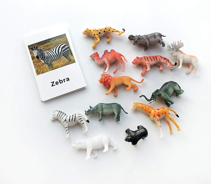 MEROCO Montessori Animal Match - Miniature Forest Animal Toy Figurines with Matching Cards Montessori Language Materials Preschool Learning Toy NEWTT0010YS3