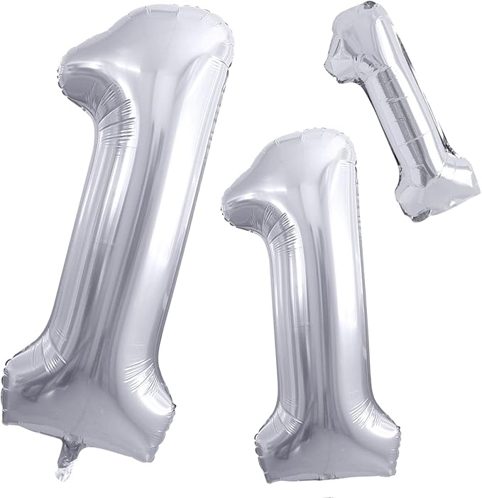 GOER Silver Number 1 Foil Balloons,Huge Number Balloons for 1st 11st Birthday Party Supplies Anniversary Decorations(3 pcs,42 inch,32 inc,16inch)