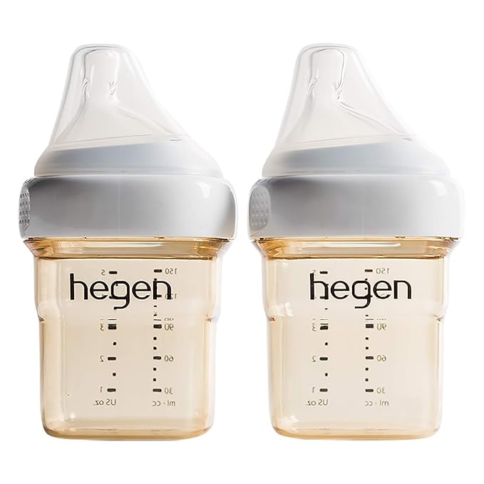 hegen Baby Bottles - Anti Colic Baby Bottles Wide Neck - Breastfeeding System 5 oz with Slow Flow Teats (2 Pack)