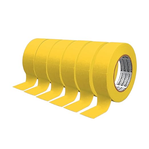 Painters Tape for Cars Vehicles Paint Tape Auto Body Yellow Masking Tape Heat Resistant Automotive Removable No Residue Painting Tape Bulk Set for Paint Booth, 0.94in-60 yards/6rolls