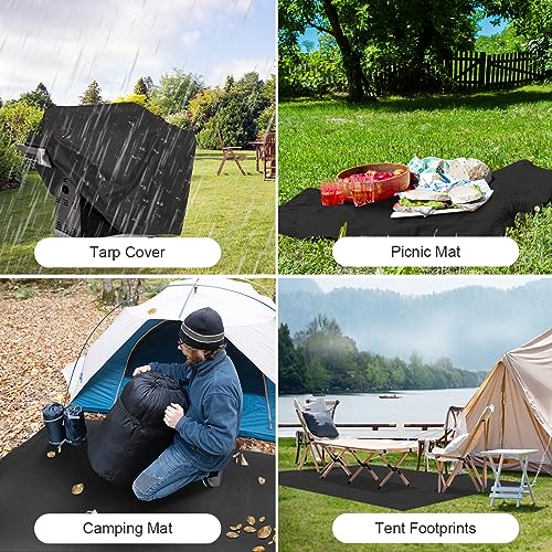 Black Waterproof Tarp Cover for Outdoor: Multi-Purpose Oxford Tarpaulin with Reinforced Webbing Loops for Camping Boat Pool Roof Tent - Durable and Tear Resistant (10ftx12ft) - size: 10x12ft